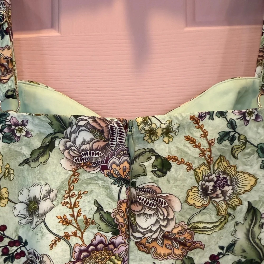 💗Aqua Blu Floral Silk Blend Lotus Drop Waist Maxi Dress Sundress Small - Picture 7 of 14
